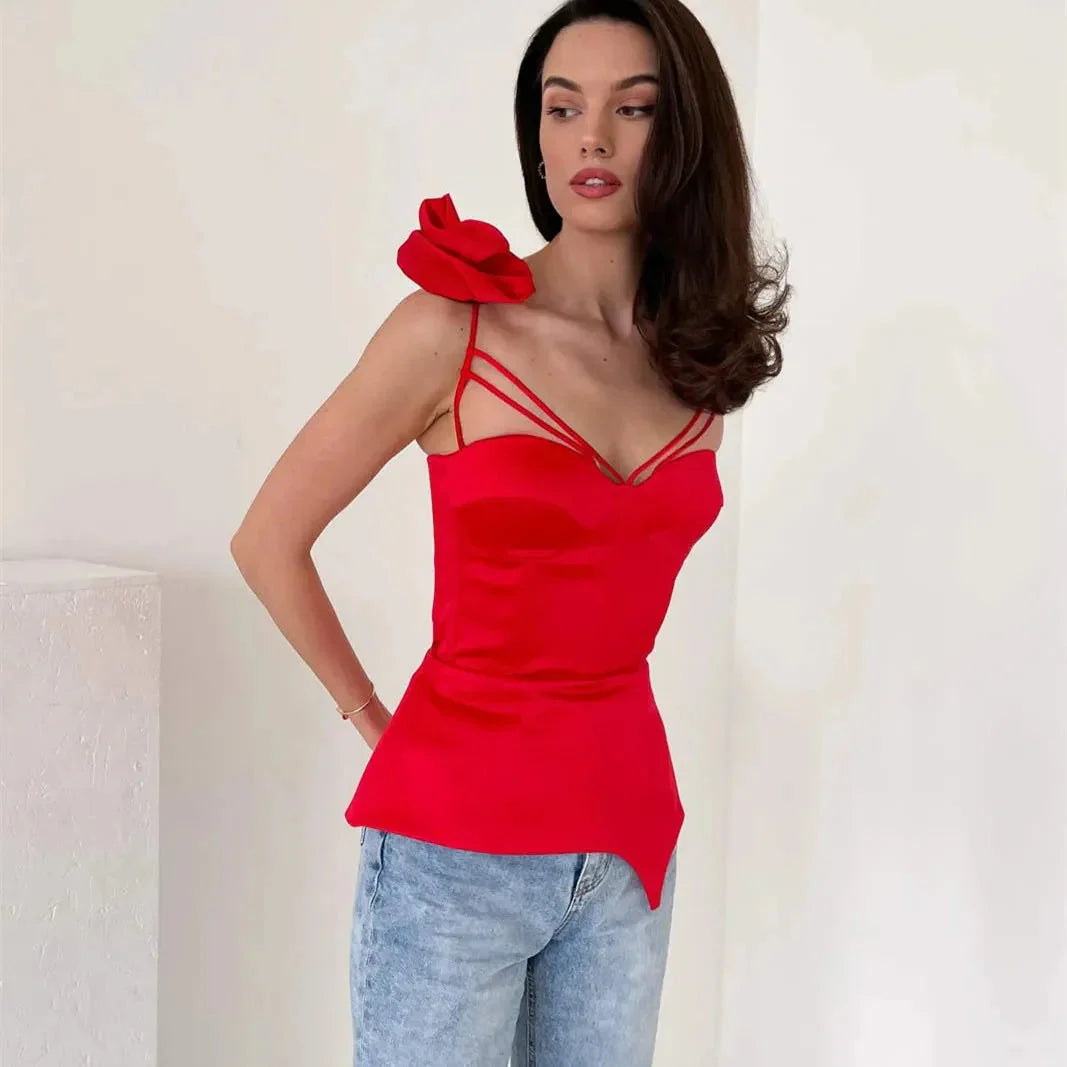 3D Floral Tassel Crop Top