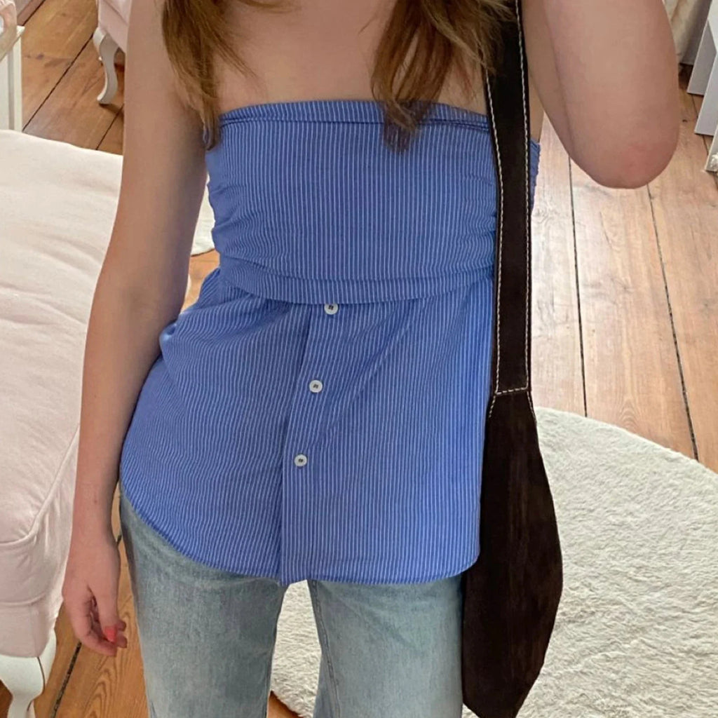Pleated Strapless Bloshope Crop Top