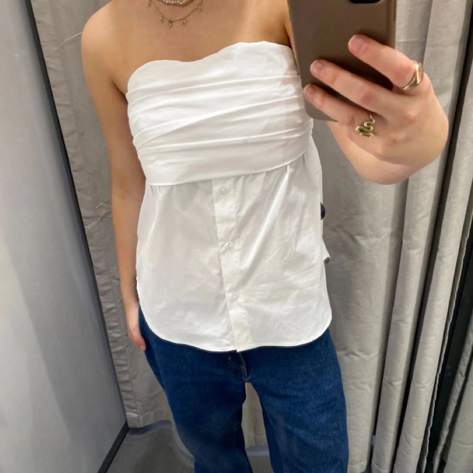 Pleated Strapless Bloshope Crop Top