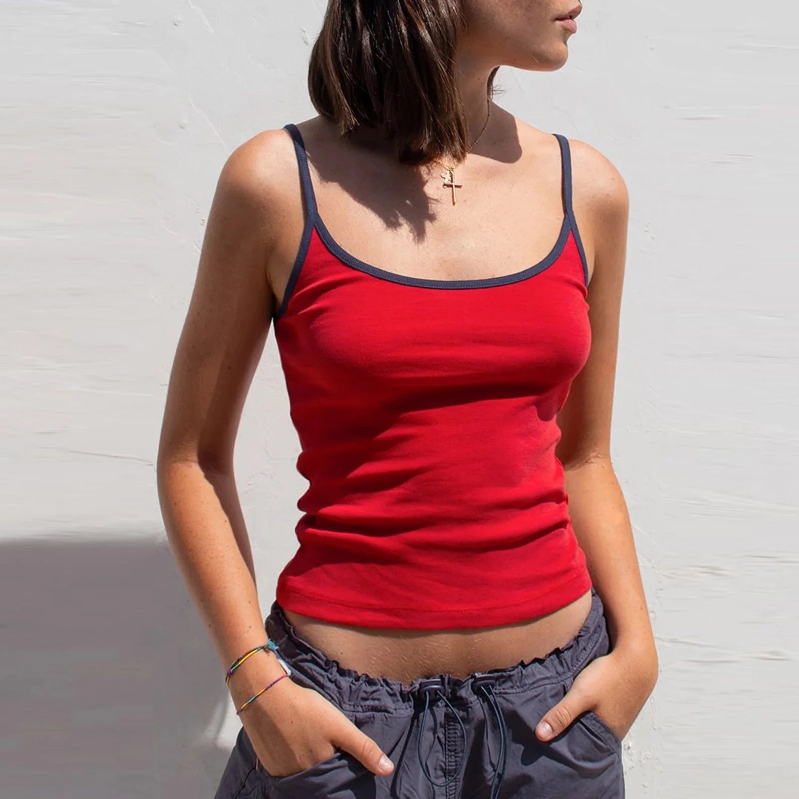 Contrast Trim Scoop Crop Top