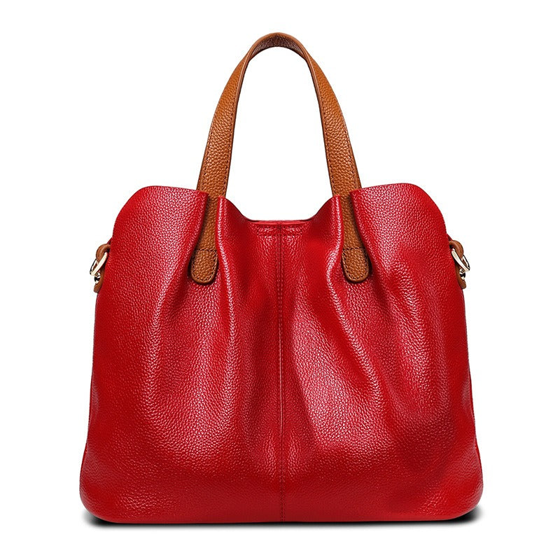 Contrast Handle Slouch Pebbled Leather Top Handle Shoulder Bag