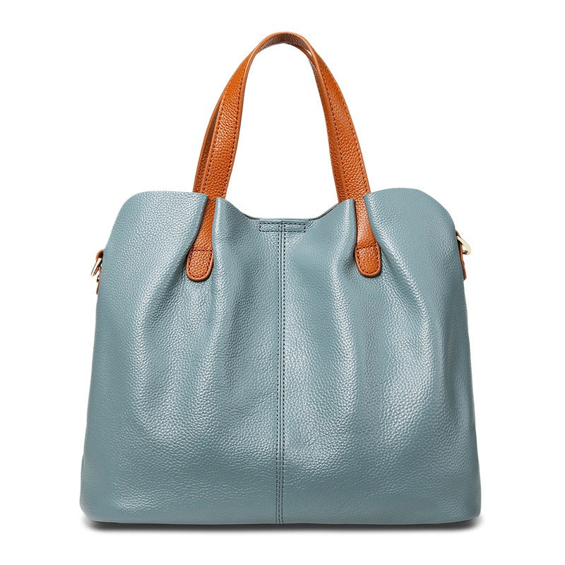 Contrast Handle Slouch Pebbled Leather Top Handle Shoulder Bag