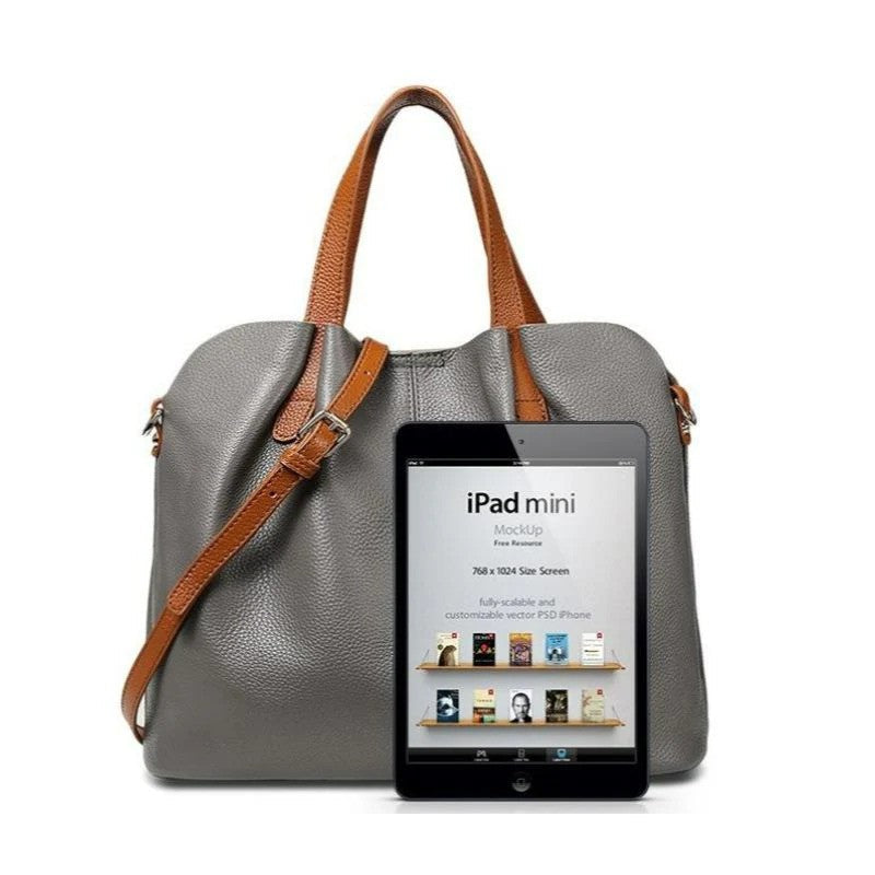 Contrast Handle Slouch Pebbled Leather Top Handle Shoulder Bag