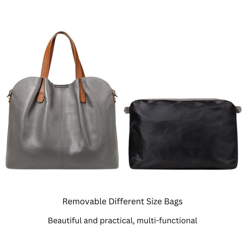 Contrast Handle Slouch Pebbled Leather Top Handle Shoulder Bag