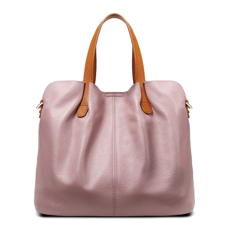 Contrast Handle Slouch Pebbled Leather Top Handle Shoulder Bag