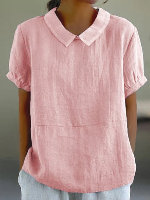 Peter Pan Collar Relaxed Linen Casual Blouse