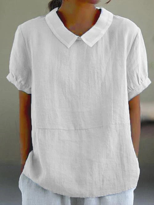 Peter Pan Collar Relaxed Linen Casual Blouse