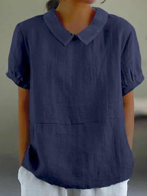 Peter Pan Collar Relaxed Linen Casual Blouse