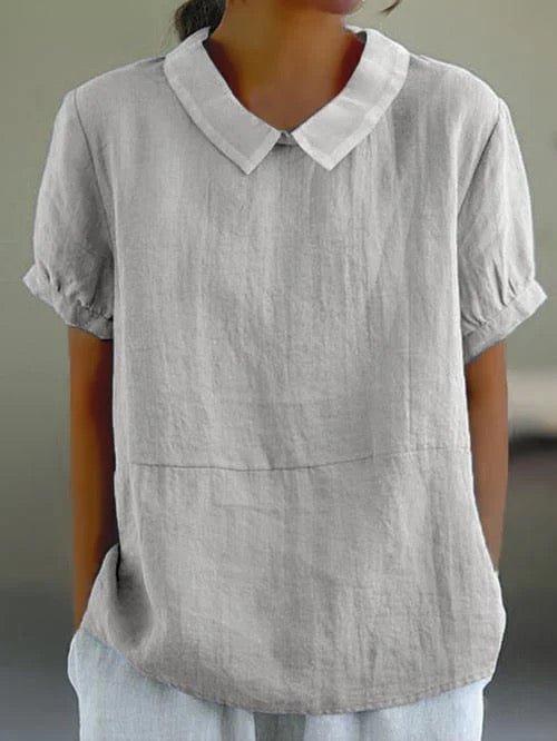 Peter Pan Collar Relaxed Linen Casual Blouse