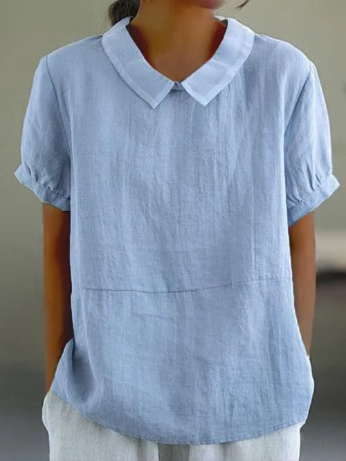Peter Pan Collar Relaxed Linen Casual Blouse