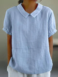 Peter Pan Collar Relaxed Linen Casual Blouse