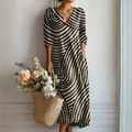 Abstract Wave Print V Neck Long Sleeve Casual Maxi Dress