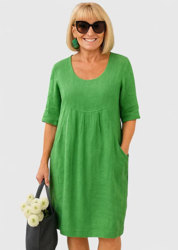 Casual Linen A Line Summer Midi Dress with Pockets