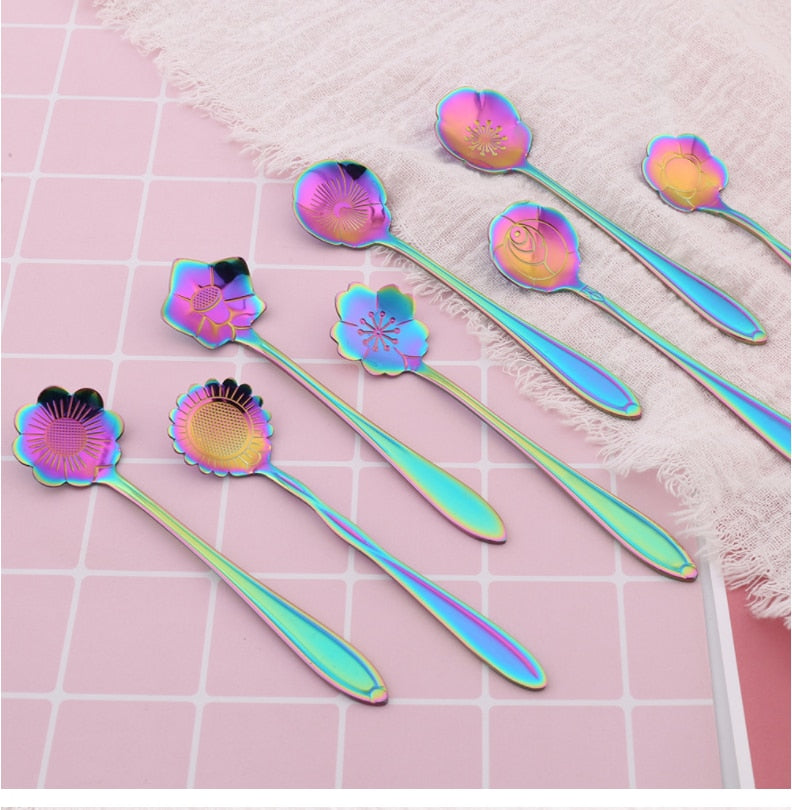 8-piece Stainless Steel Flower Teaspoon Set