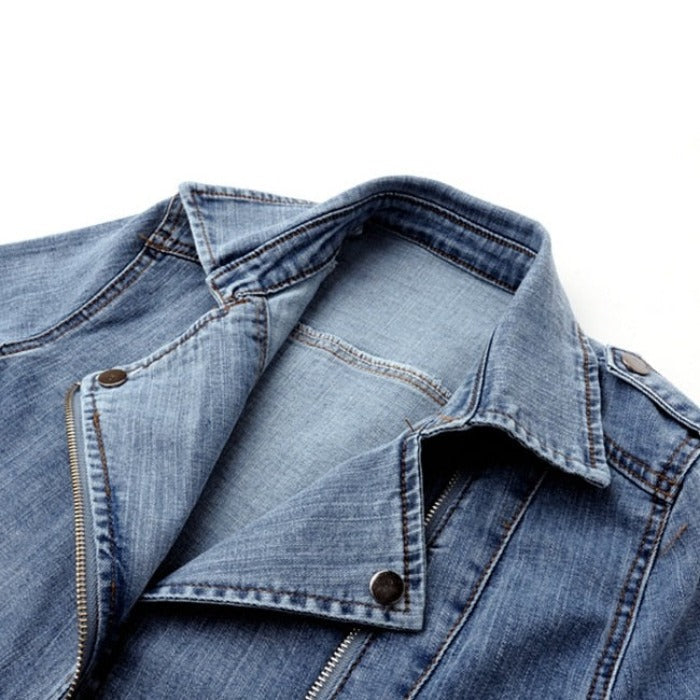Fitted Zip-Front Denim Moto Jacket for Casual Style