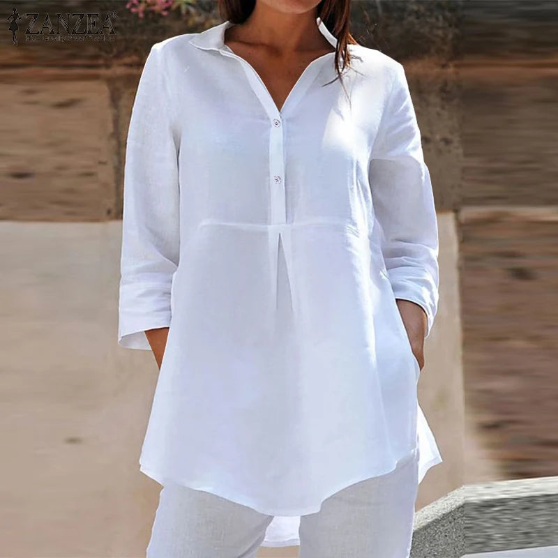 Collar Neck 3/4 Sleeve Informal Baggy Button Blouse