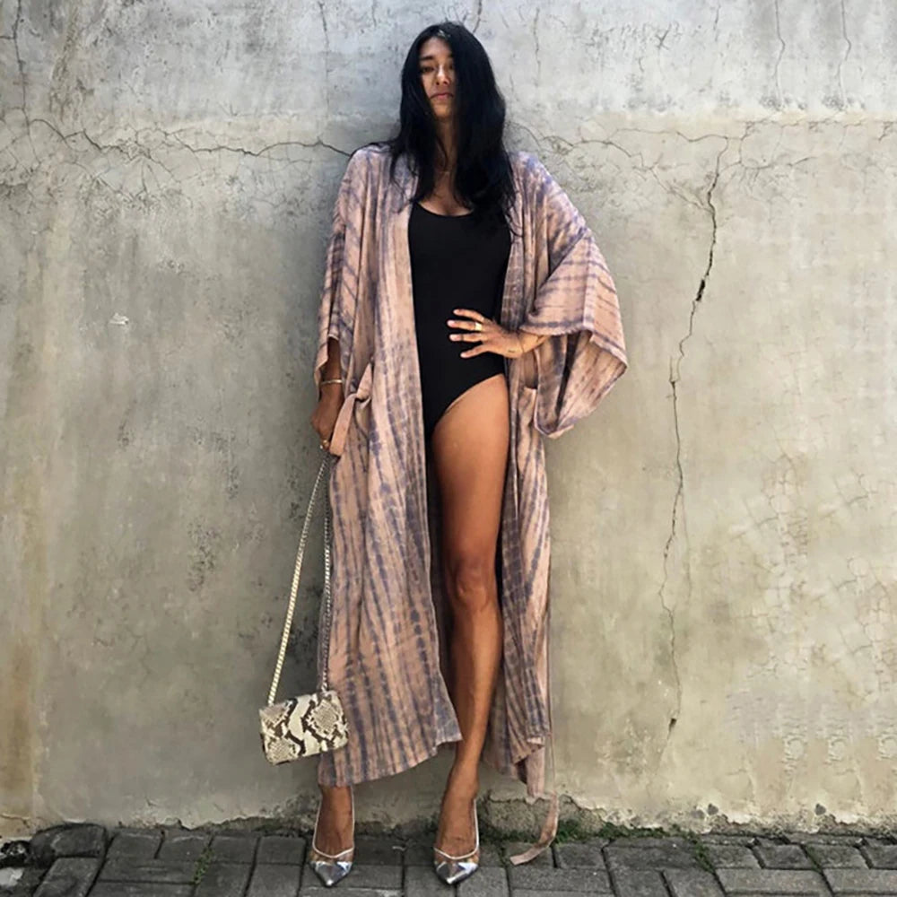 Verdant Patterned Satin Kimono Robe Bohemian Wrap