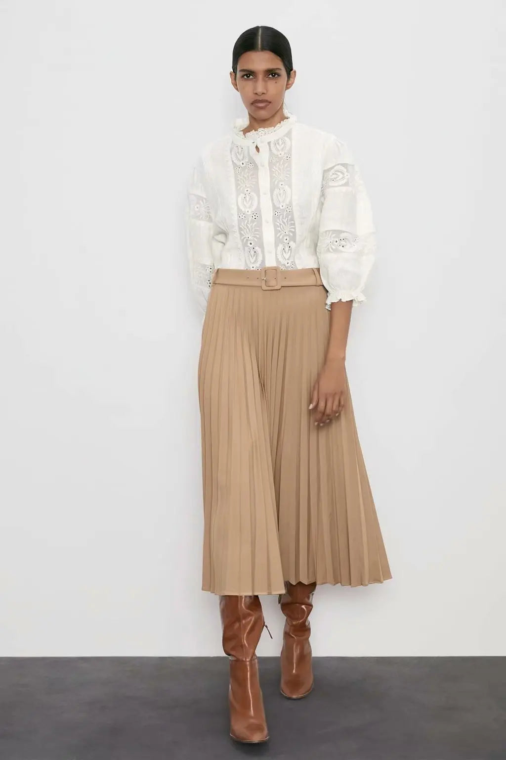 Ivory Lace Puff Sleeve Cotton Floral Embroidery Bohemian Top
