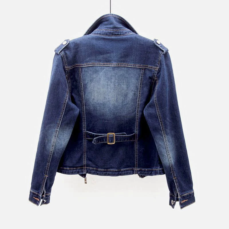 Fitted Zip-Front Denim Moto Jacket for Casual Style