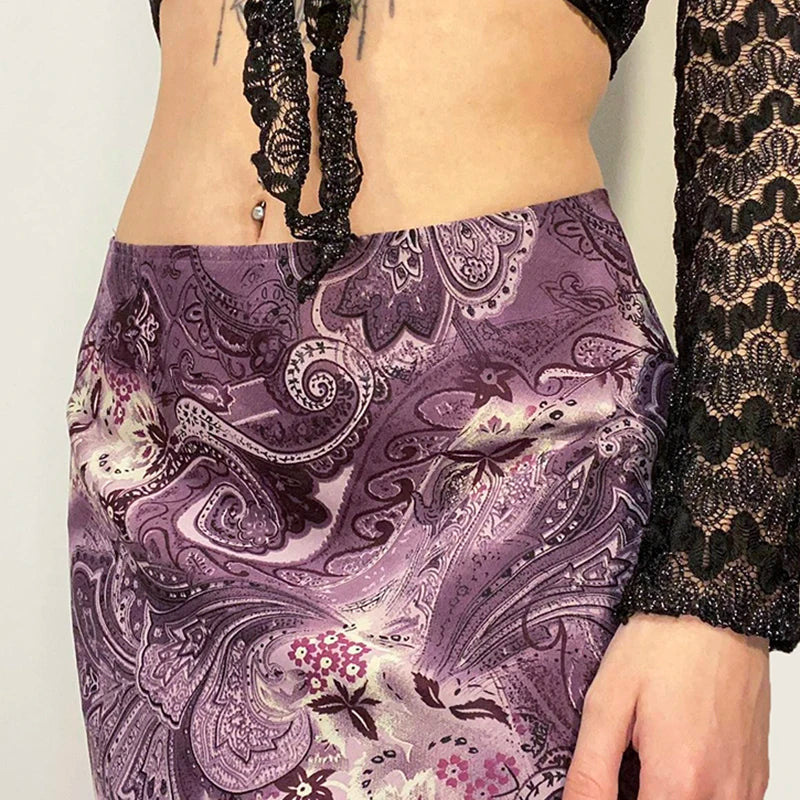 HEYounGIRL Vintage Mesh Purple Skirt Low Waist Aesthetic Outfits