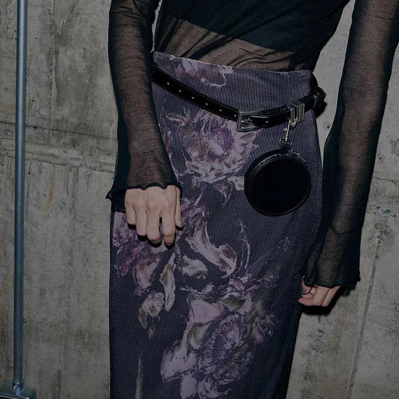 HEYounGIRL Vintage Purple Floral Print Slit Autumn Skirt
