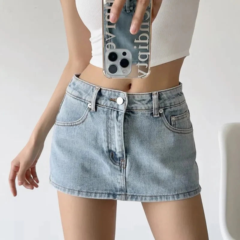 Low Micro Slim Denim Skirt