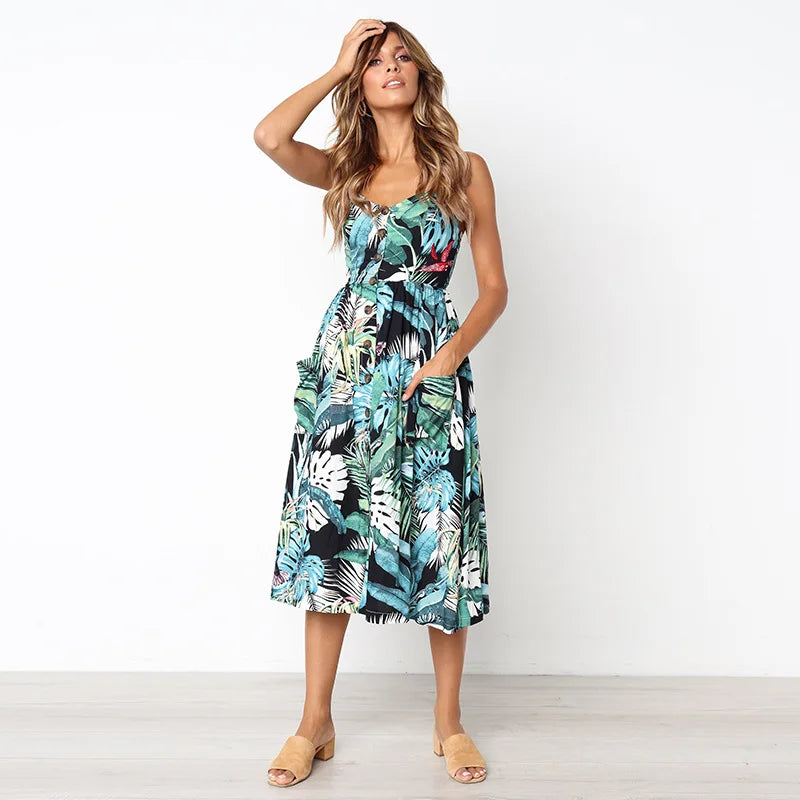 Suspend V-neck Sleeveless Floral Holiday Dress