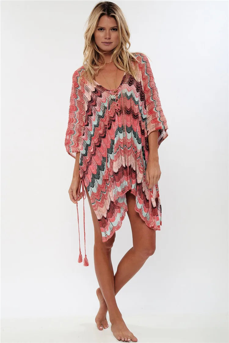 Empty Profound V-neck Lace Boho Mini Dress Cover up