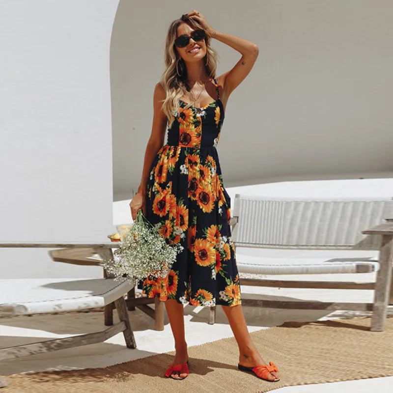 Suspend V-neck Sleeveless Floral Holiday Dress