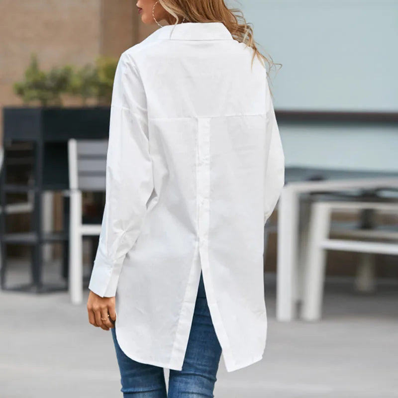 Chic Collar Solid Uneven Blouse