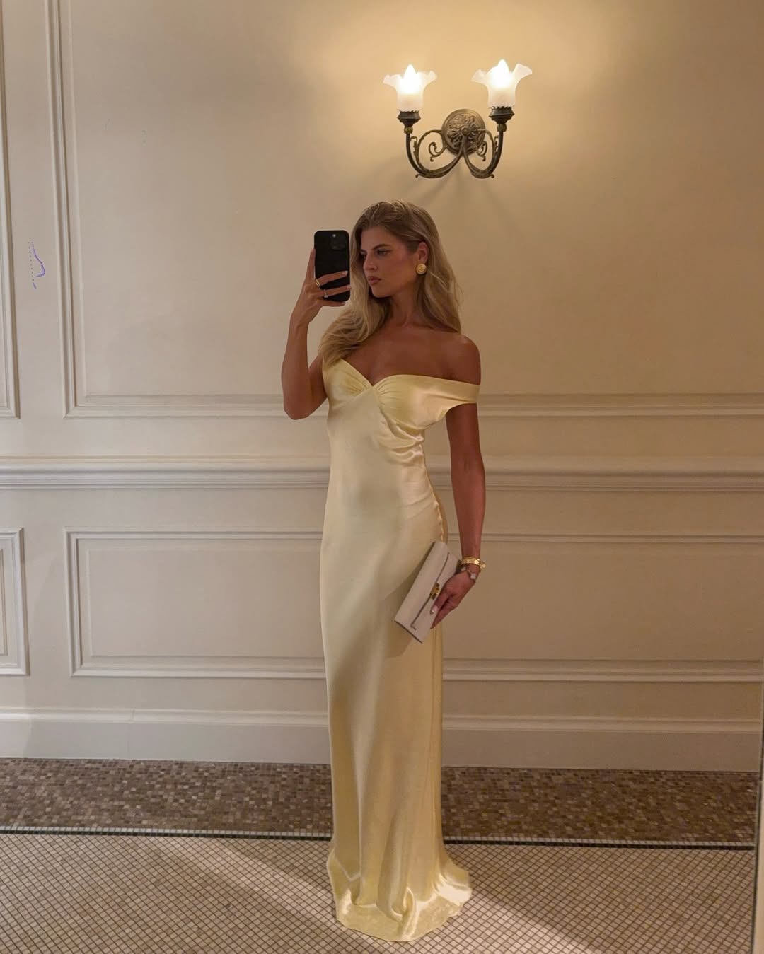 Satin Off Shoulder Slip Maxi Wedding Guest Dress