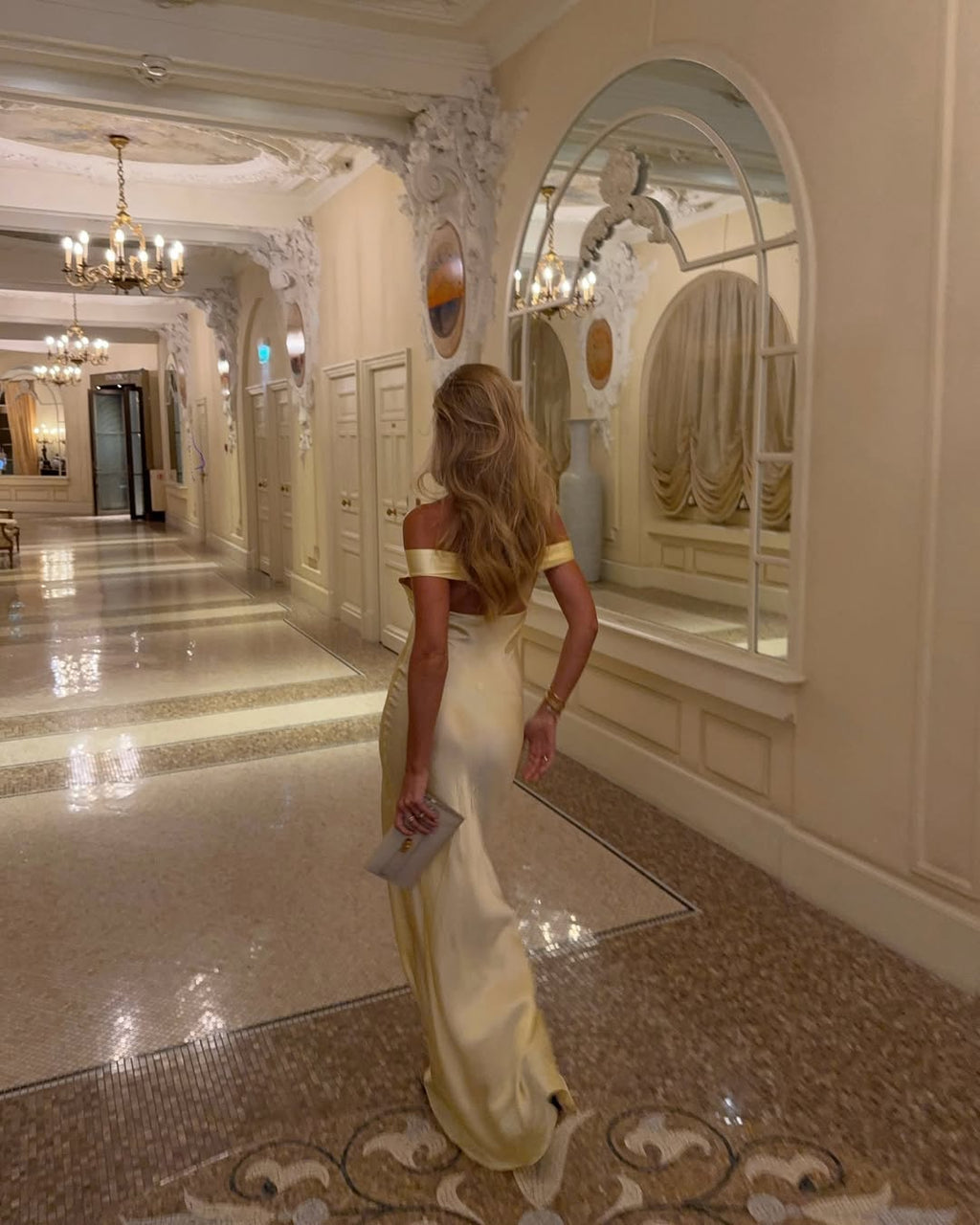 Satin Off Shoulder Slip Maxi Wedding Guest Dress