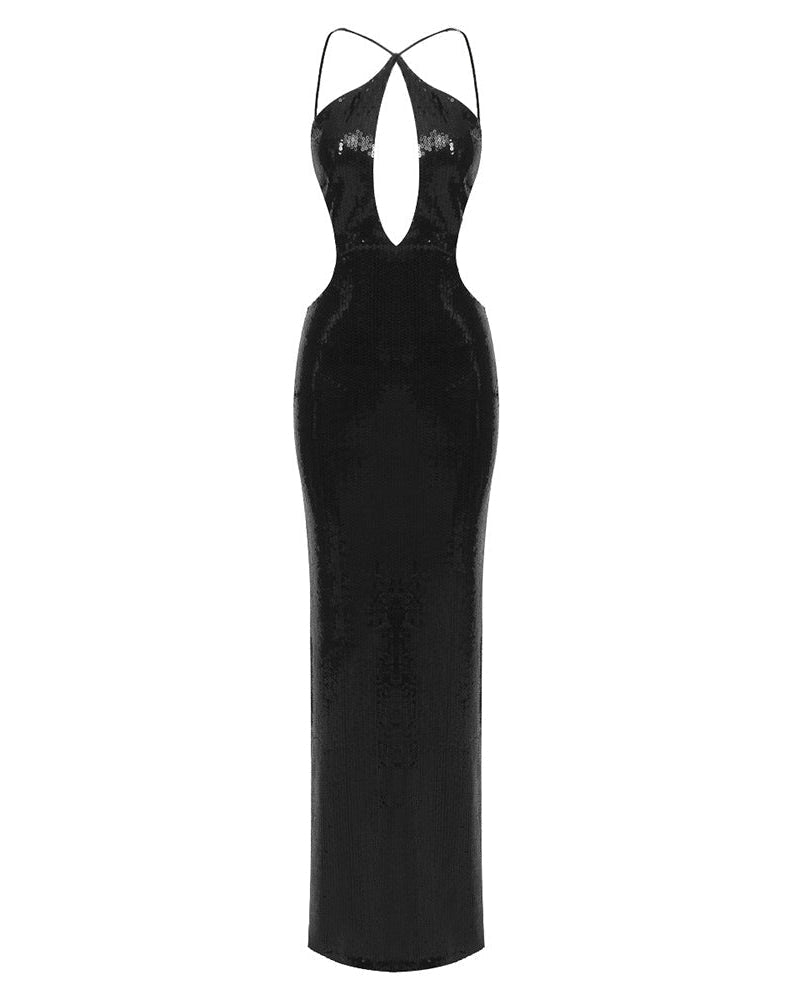 Sequin Cutout Halter Homecoming Dress