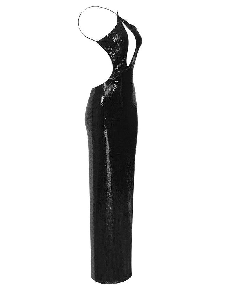 Sequin Cutout Halter Homecoming Dress