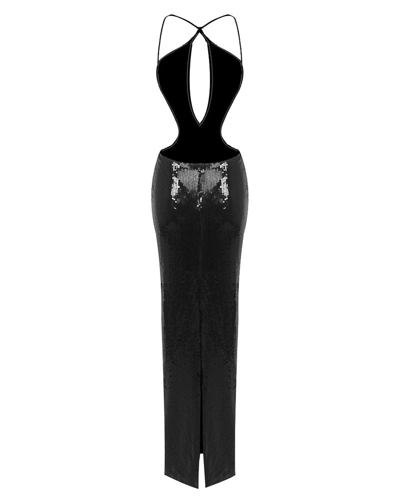 Sequin Cutout Halter Homecoming Dress