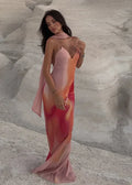 Ombre Print Spaghetti Strap Scarf Neck Satin Slip Maxi Dress
