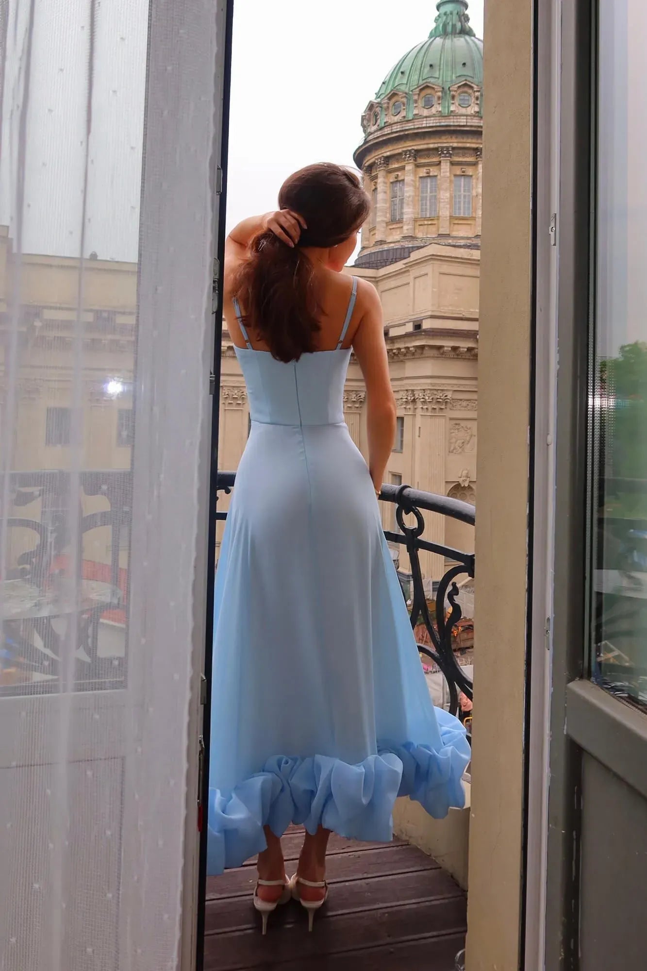 Ruffle Hem Spaghetti Strap A Line Maxi Dress - Formal Evening Gown
