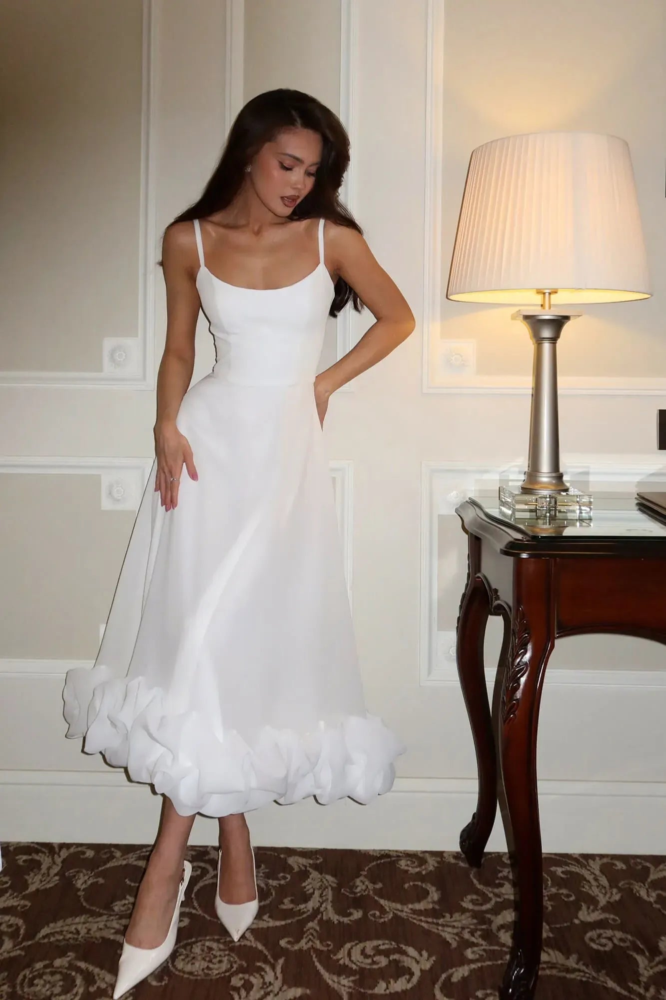 Ruffle Hem Spaghetti Strap A Line Maxi Dress - Formal Evening Gown