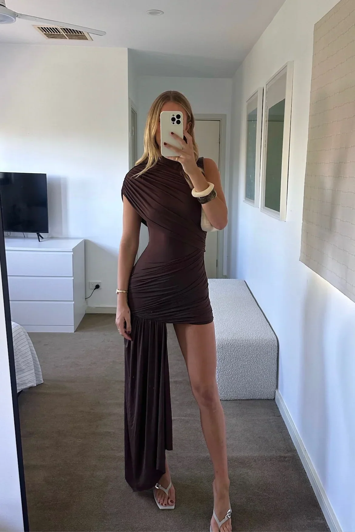 High Neck Draped Asymmetric Homecoming Dress