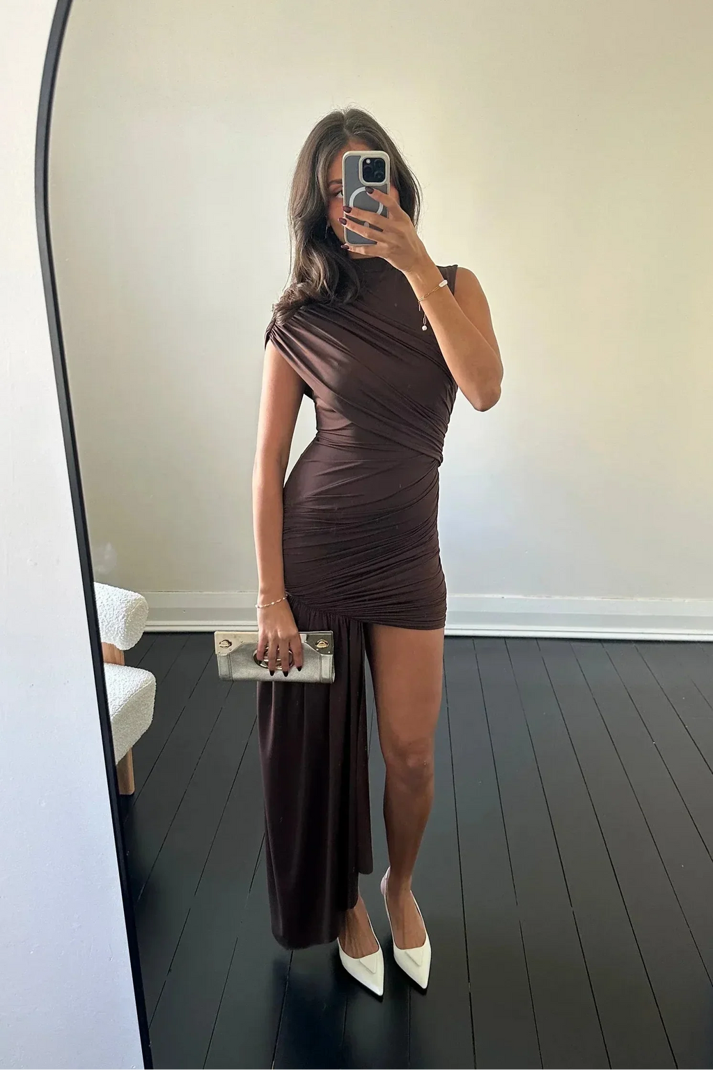 High Neck Draped Asymmetric Homecoming Dress