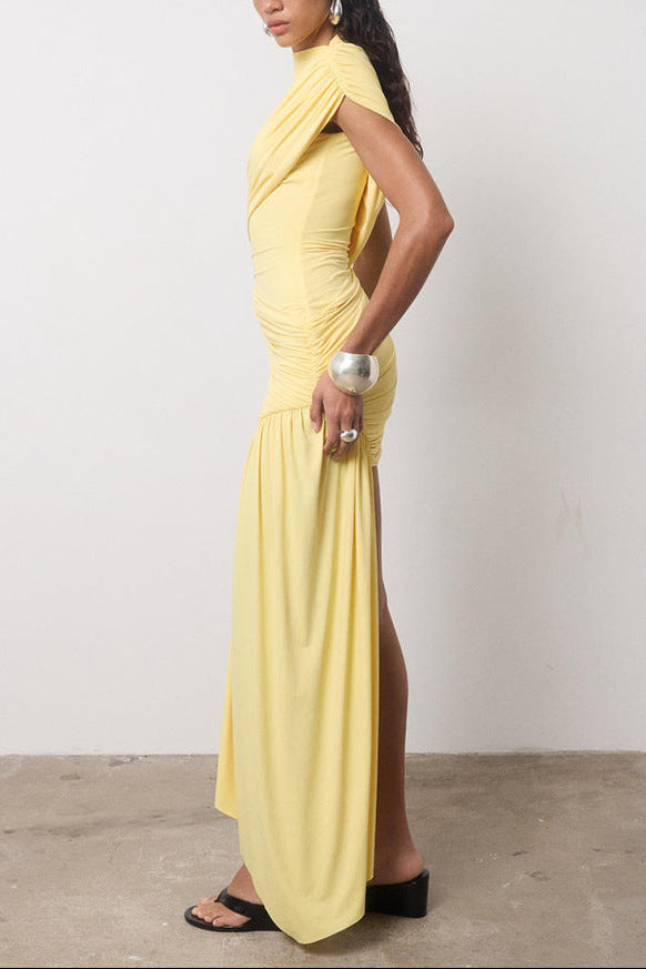 High Neck Draped Asymmetric Homecoming Dress