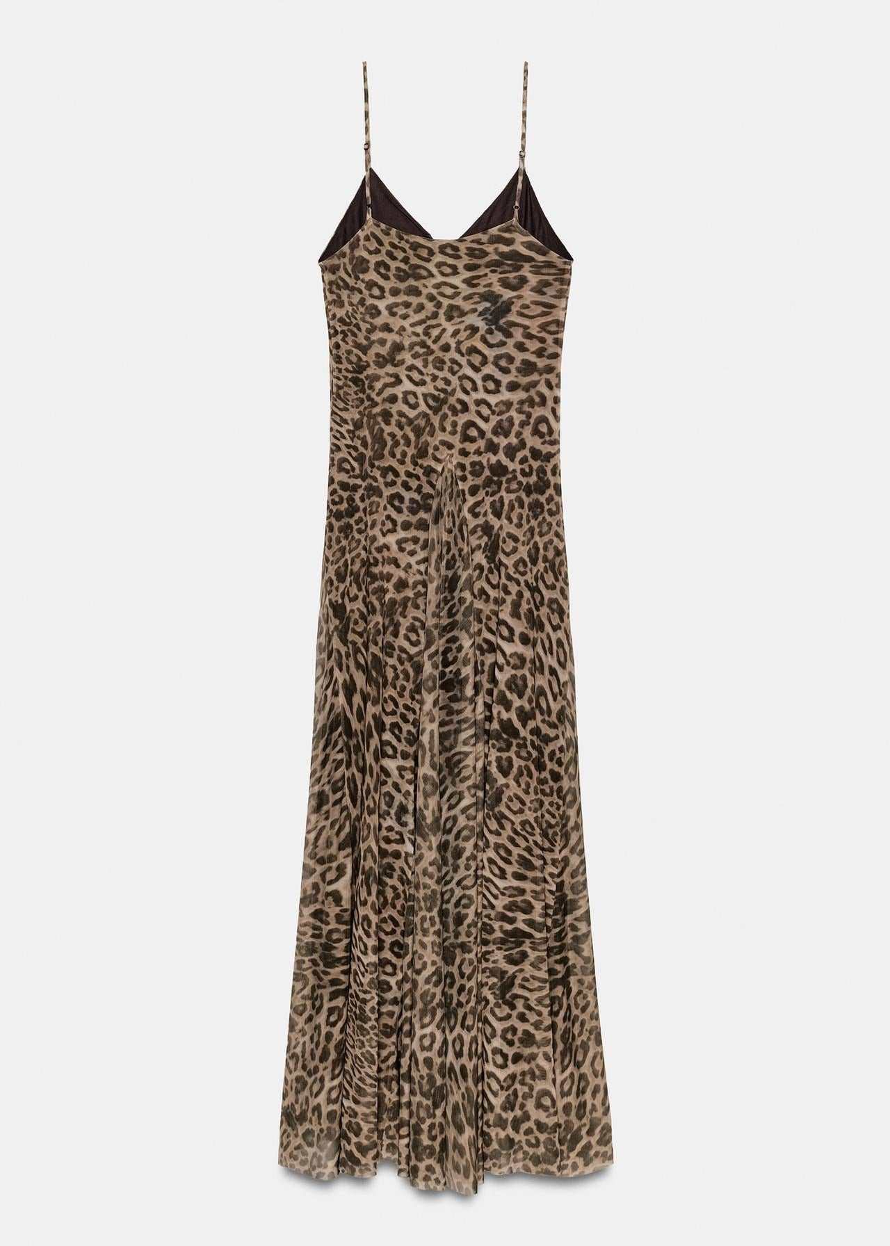 Leopard Print Spaghetti Strap V Neck Flowy Maxi Dress - Summer