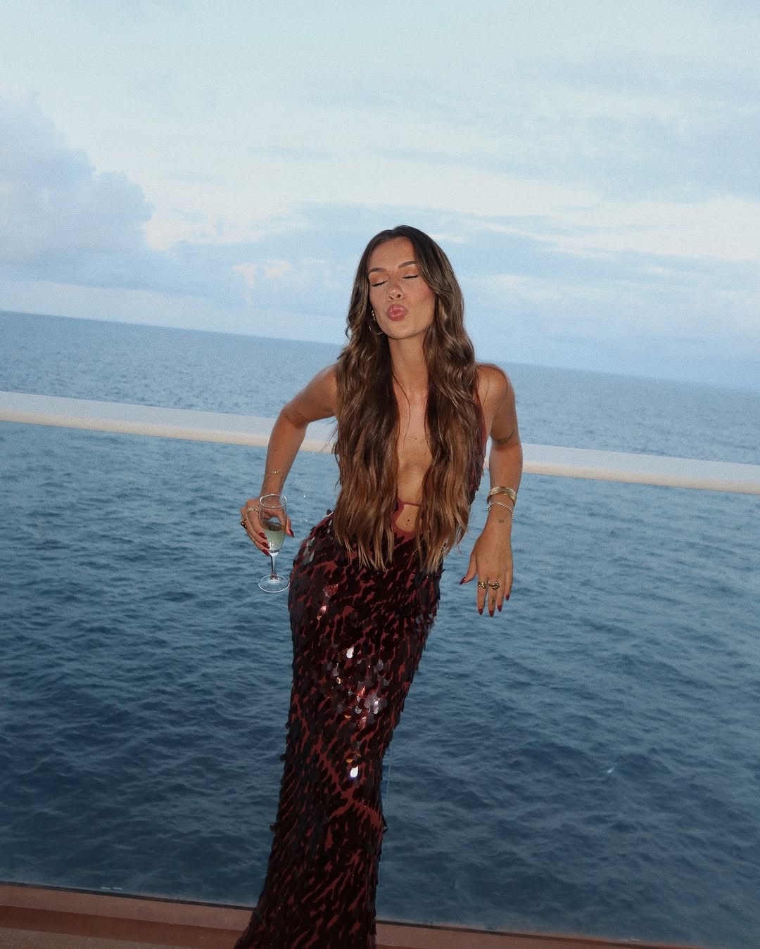 Petal Sequin Embellished Plunge V Neck Column Maxi Dress - Formal Evening Gown
