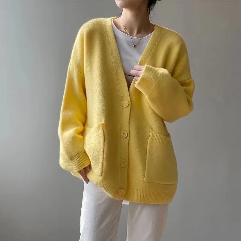 Sluggish Breeze Gold Solo-Buttoned Knitted Cardigan – view 12