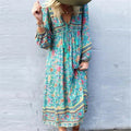 Verdant Flower Pattern Fringe Rayon Cotton Seaside Maxi Boho Dress