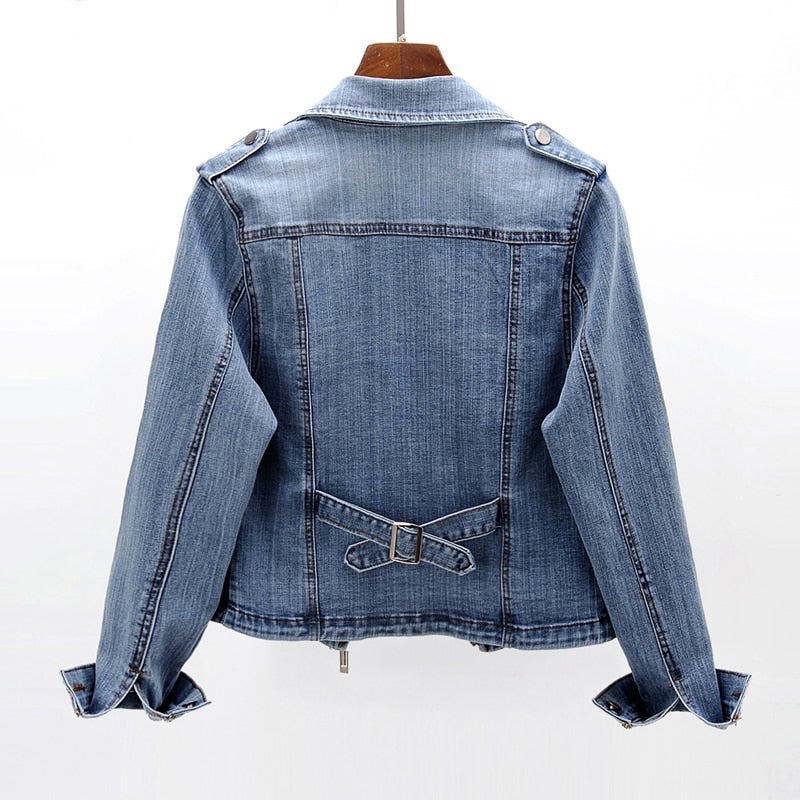 Fitted Zip-Front Denim Moto Jacket for Casual Style