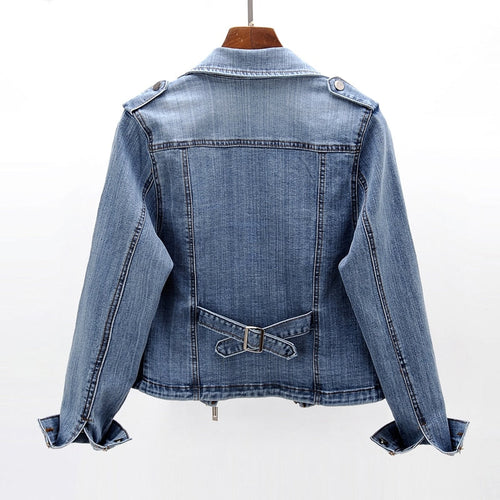Fitted Zip-Front Denim Moto Jacket for Casual Style