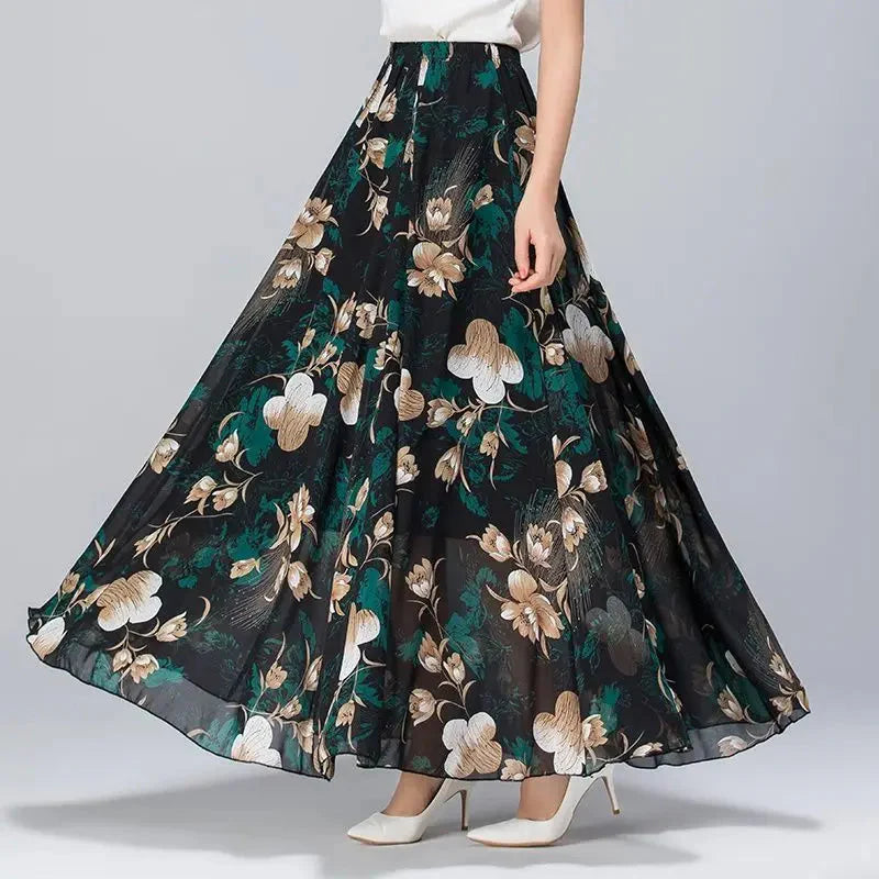 High Waist Elastic Waist Midi Full Long Skirt 2024