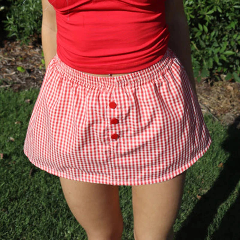 Plaid Button Decro A-Line Skirt