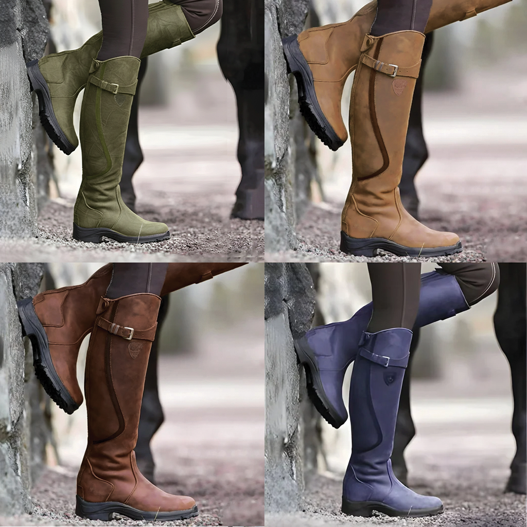 Leather Buckle Strap Knee High Riding Boots